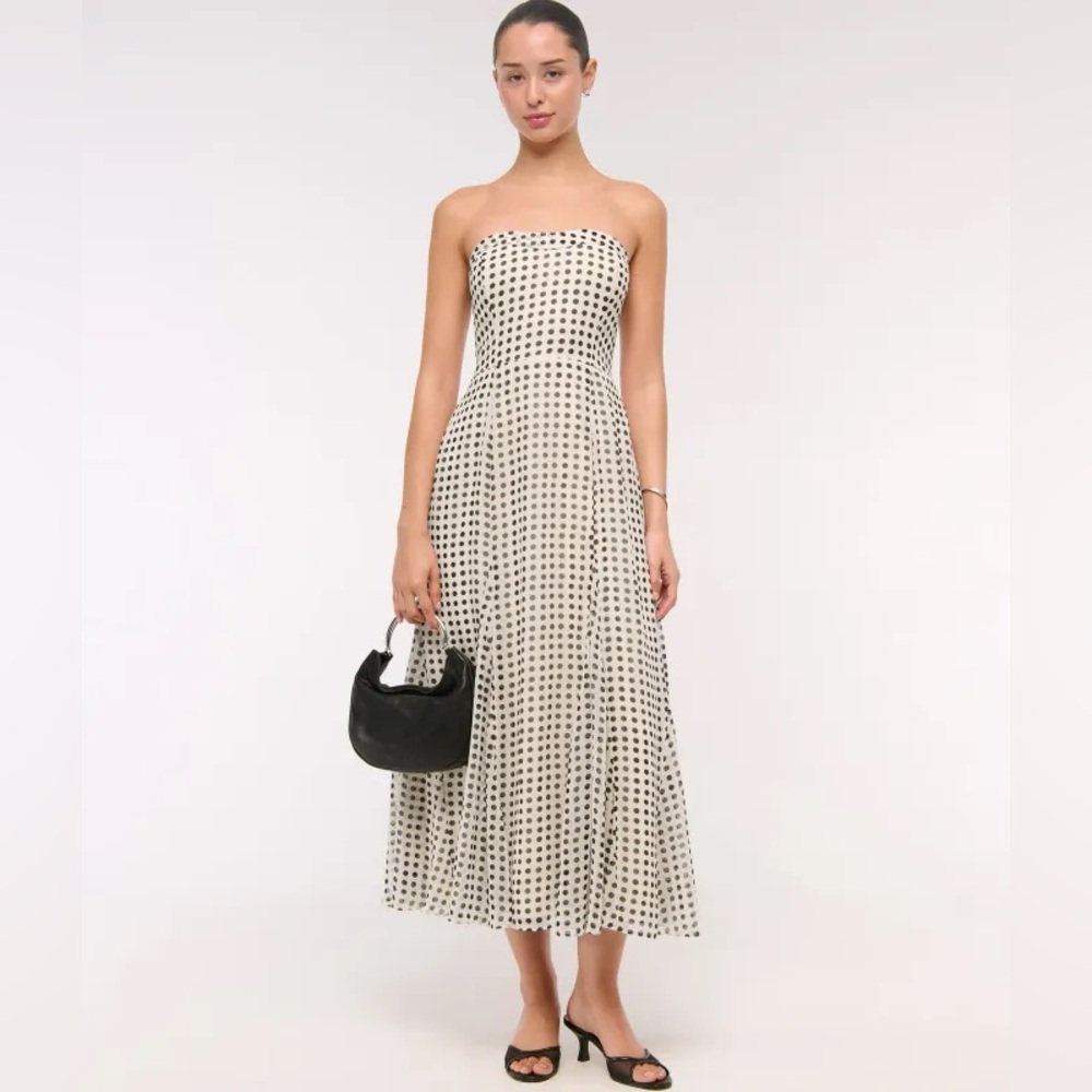 Abercrombie & Fitch Polka Dot Camille Strapless Godet midi Dress Sz-M